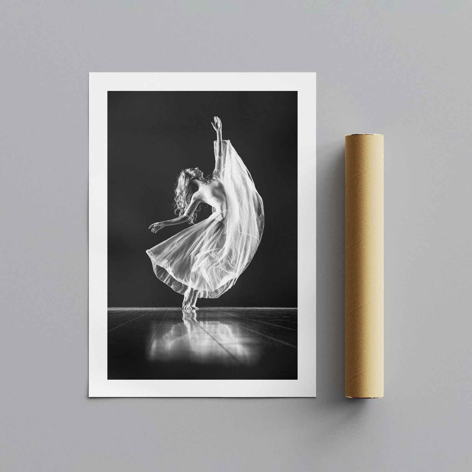 Elegant Black & White Ballet Dancer - Rolled Poster Wall Art Print - House Prints