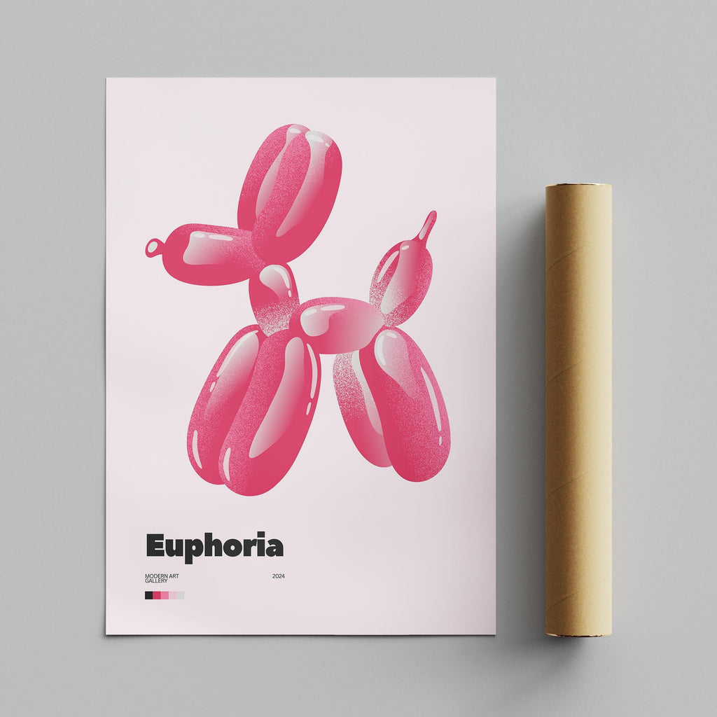 Euphoria Pink Balloon Dog Modern Art Gallery - Rolled Poster Wall Art Print | House Prints