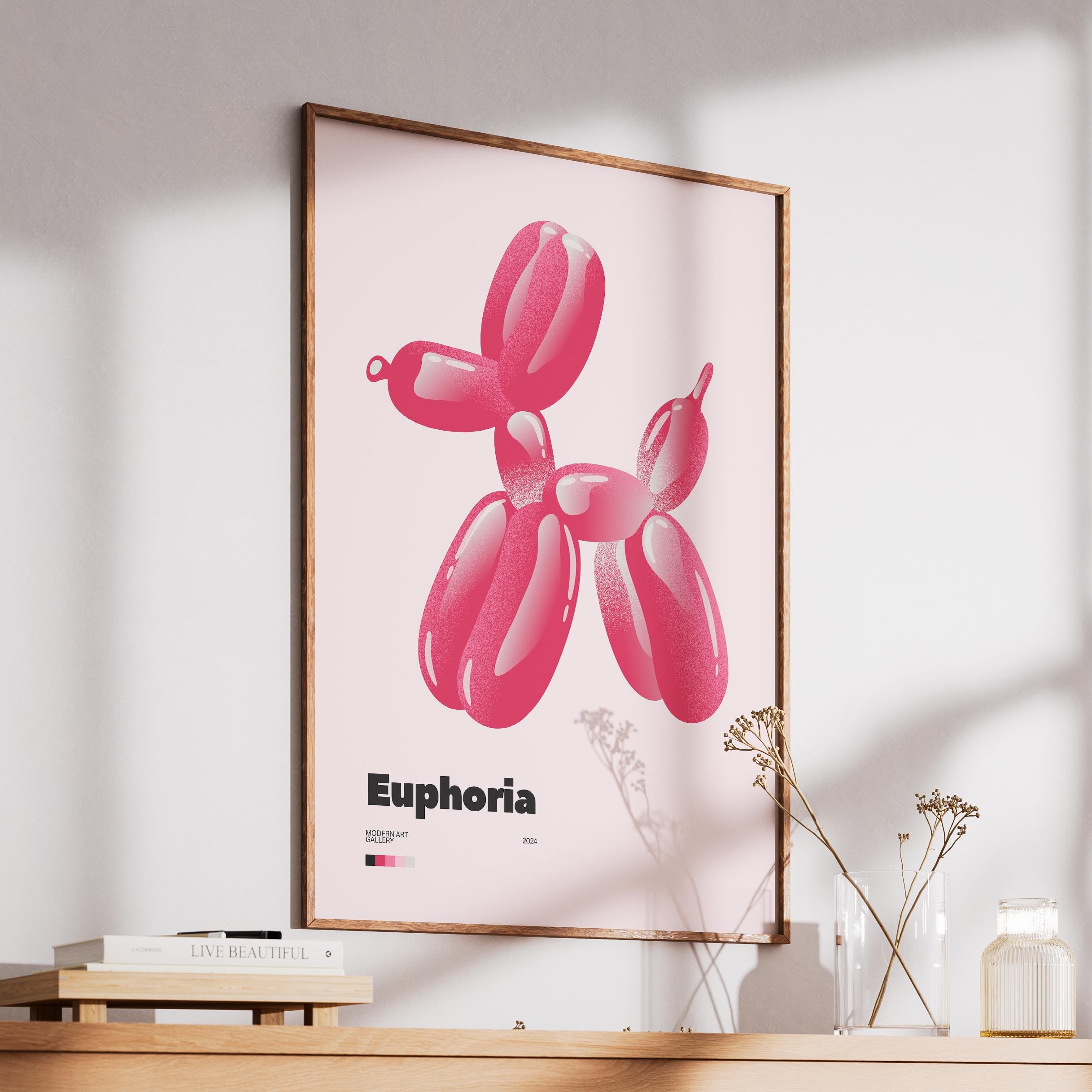 Euphoria Pink Balloon Dog Modern Art Gallery - Rolled Poster Wall Art Print