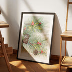 Festive Christmas Holly Leaf Illustration - Rolled Poster Wall Art Print | House Prints