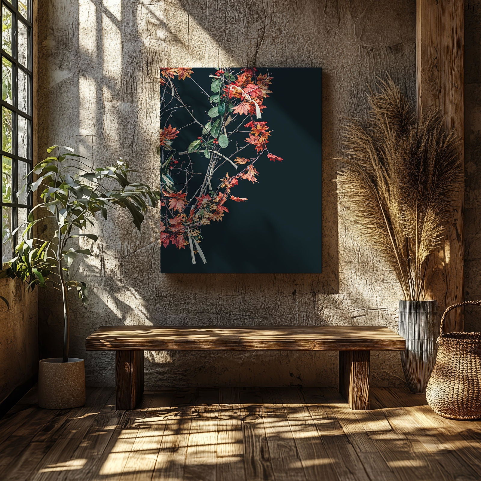 Festive Holly Leaf Decoration - Framed Canvas Wall Art Print | House Prints