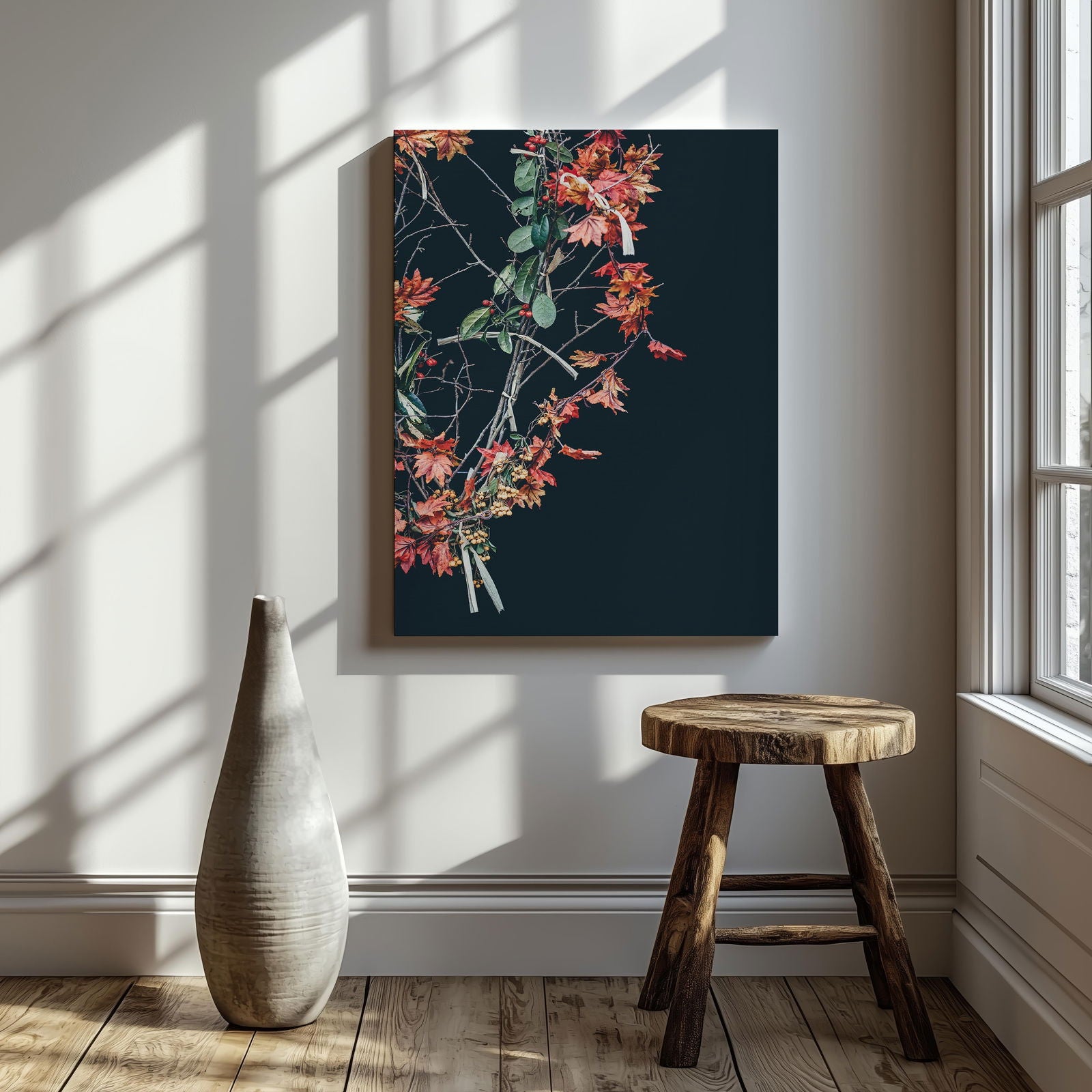 Festive Holly Leaf Decoration - Framed Canvas Wall Art Print | House Prints