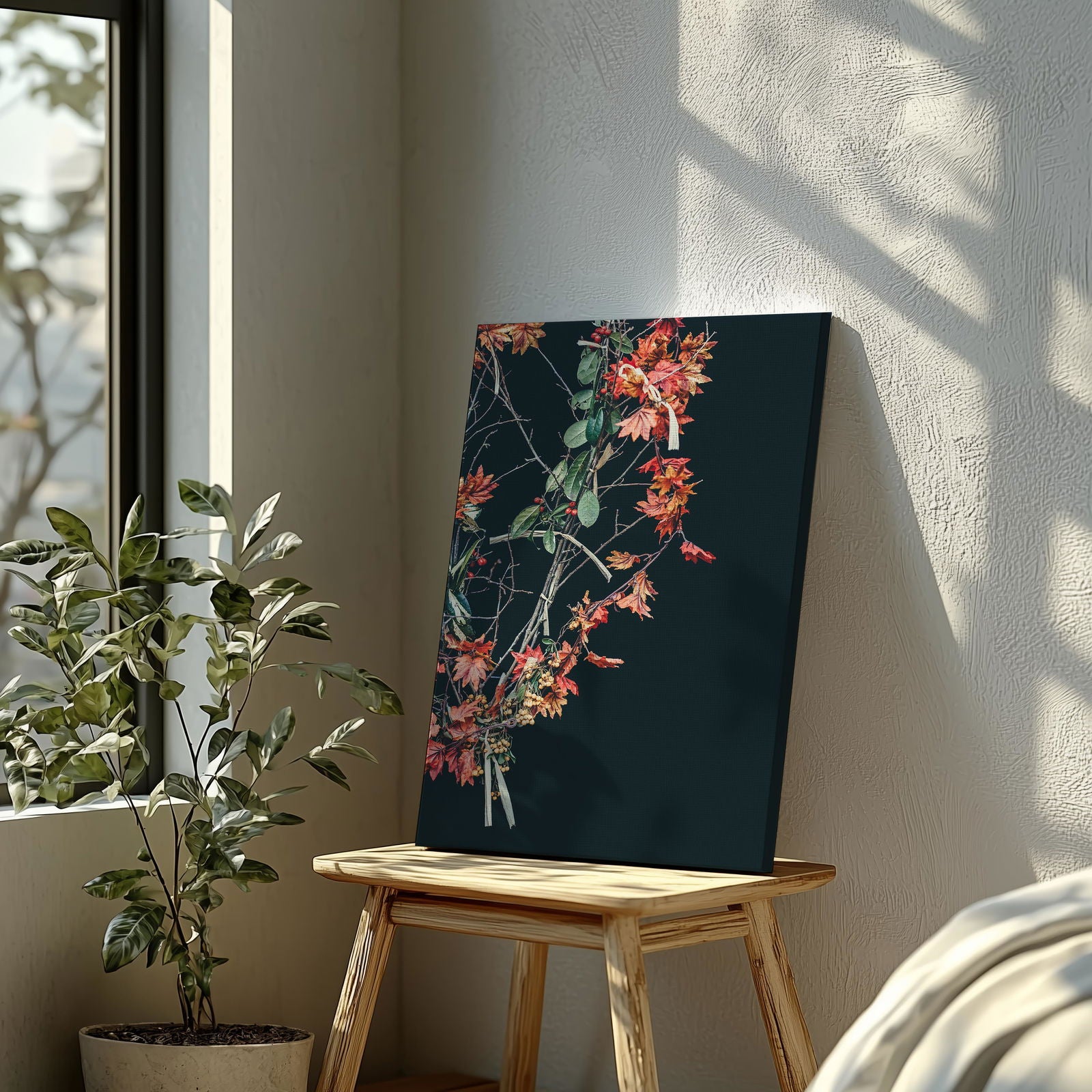 Festive Holly Leaf Decoration - Framed Canvas Wall Art Print | House Prints