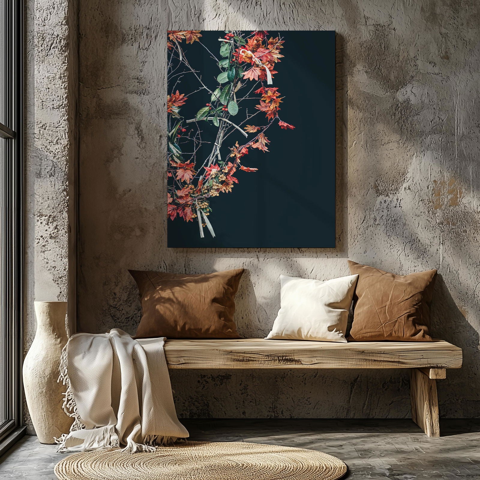 Festive Holly Leaf Decoration - Framed Canvas Wall Art Print | House Prints