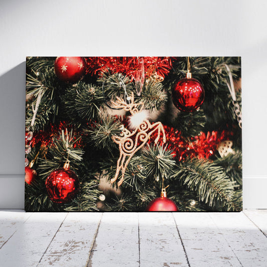 Festive Red & Gold Holiday Tree - Framed Canvas Wall Art Print - House Prints
