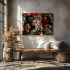 Festive Red & Gold Holiday Tree - Framed Canvas Wall Art Print | House Prints