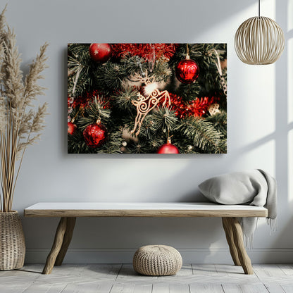 Festive Red & Gold Holiday Tree - Framed Canvas Wall Art Print - House Prints
