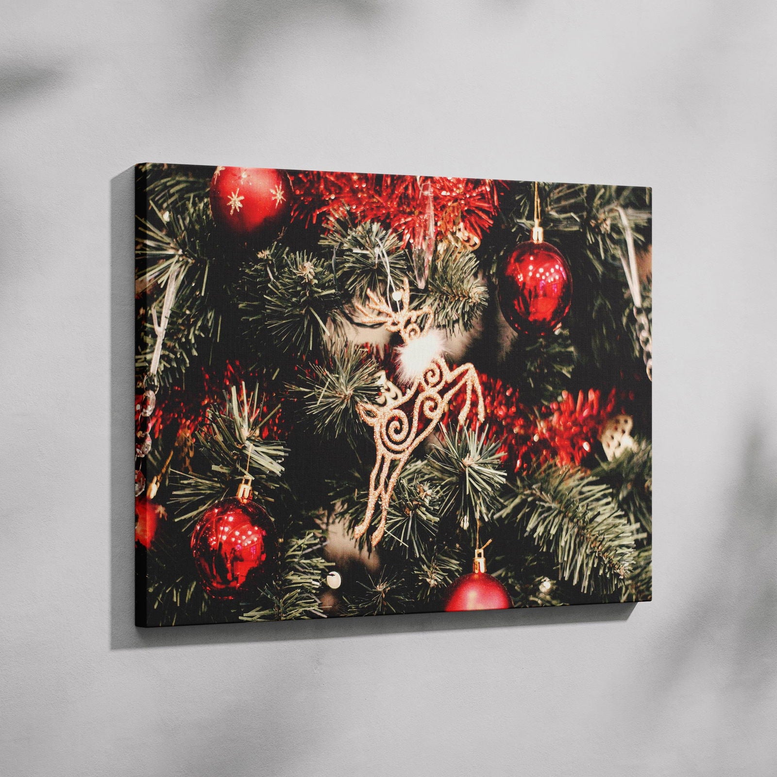 Festive Red & Gold Holiday Tree - Framed Canvas Wall Art Print - House Prints