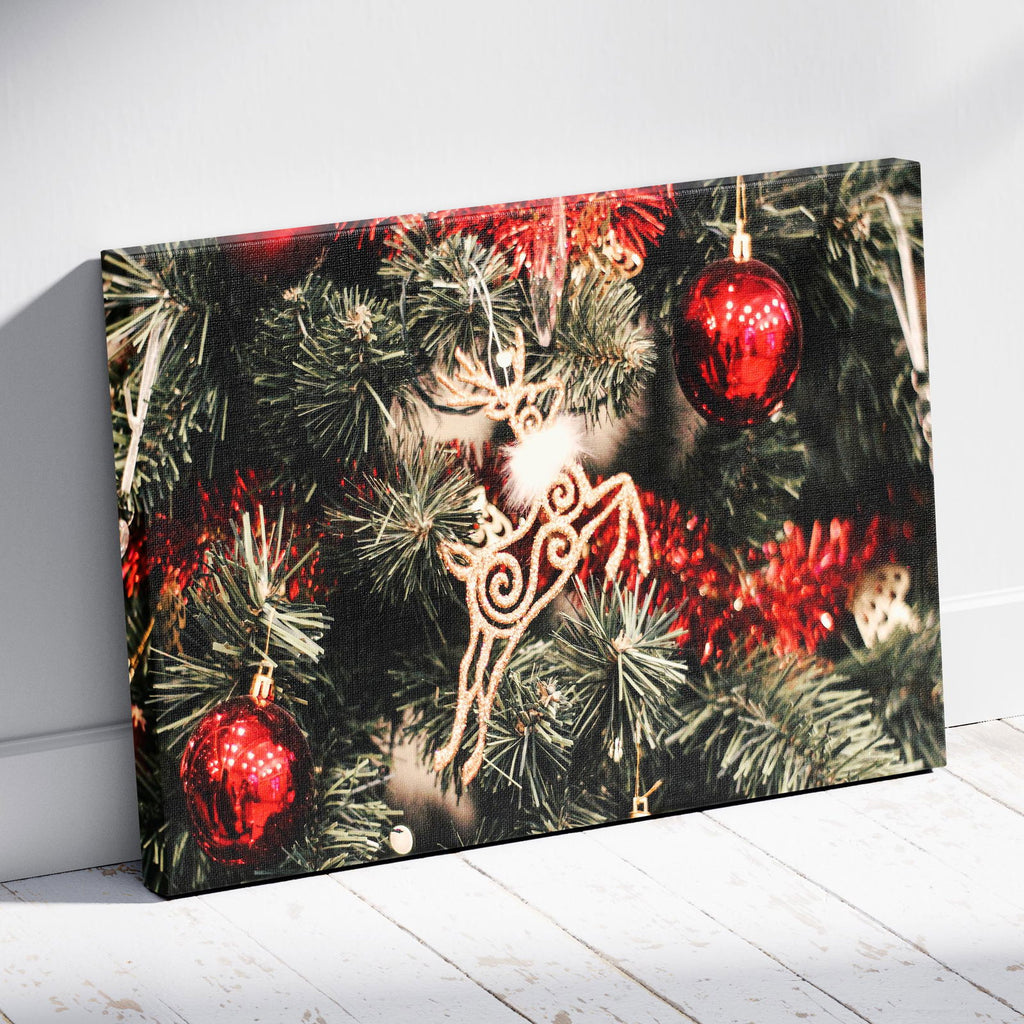 Festive Red & Gold Holiday Tree - Framed Canvas Wall Art Print | House Prints