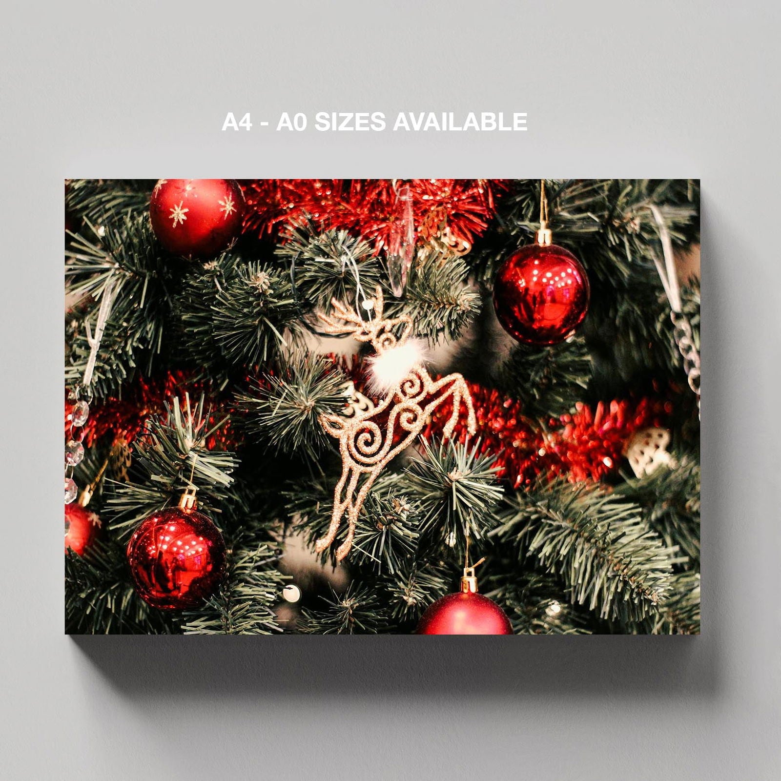 Festive Red & Gold Holiday Tree - Framed Canvas Wall Art Print | House Prints