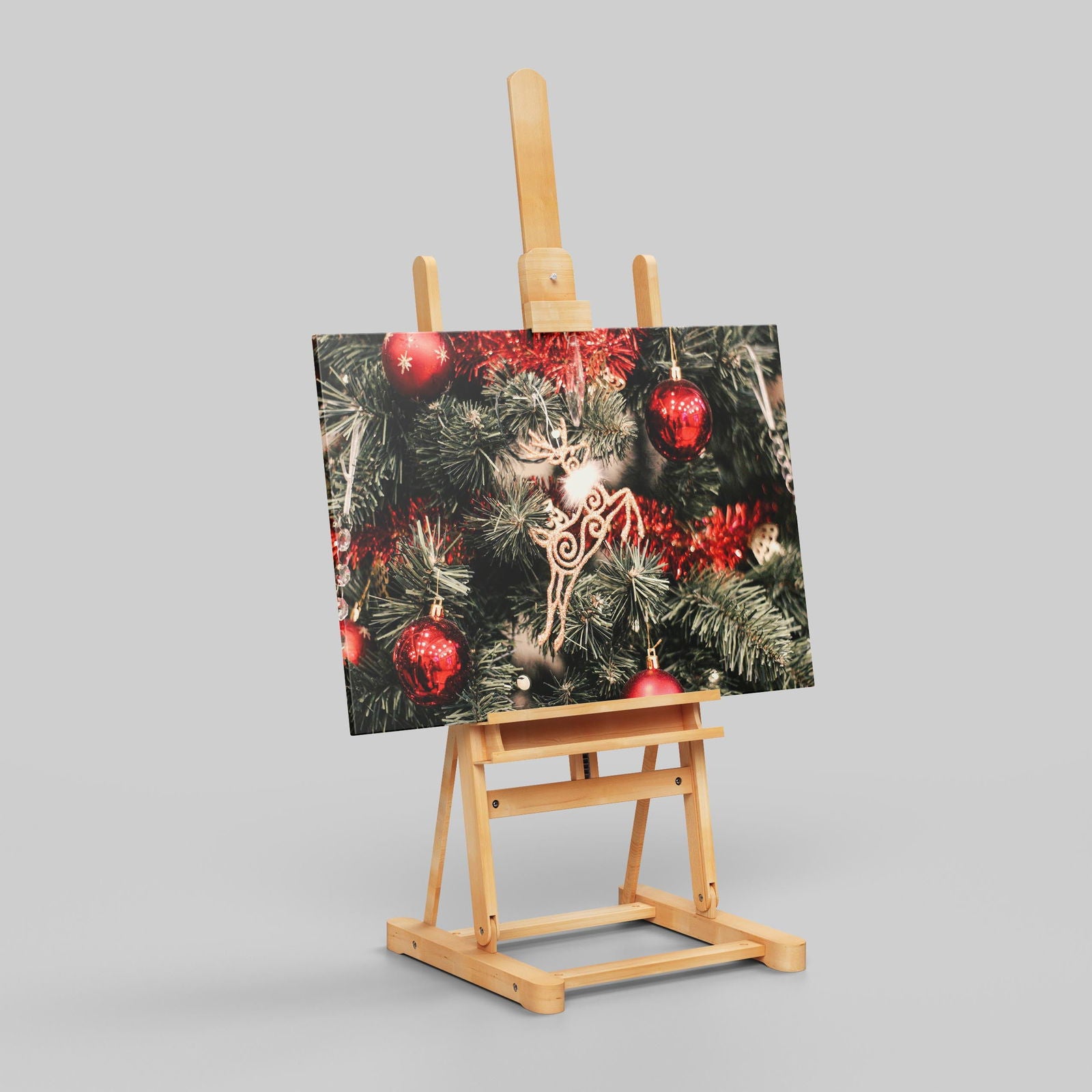 Festive Red & Gold Holiday Tree - Framed Canvas Wall Art Print | House Prints