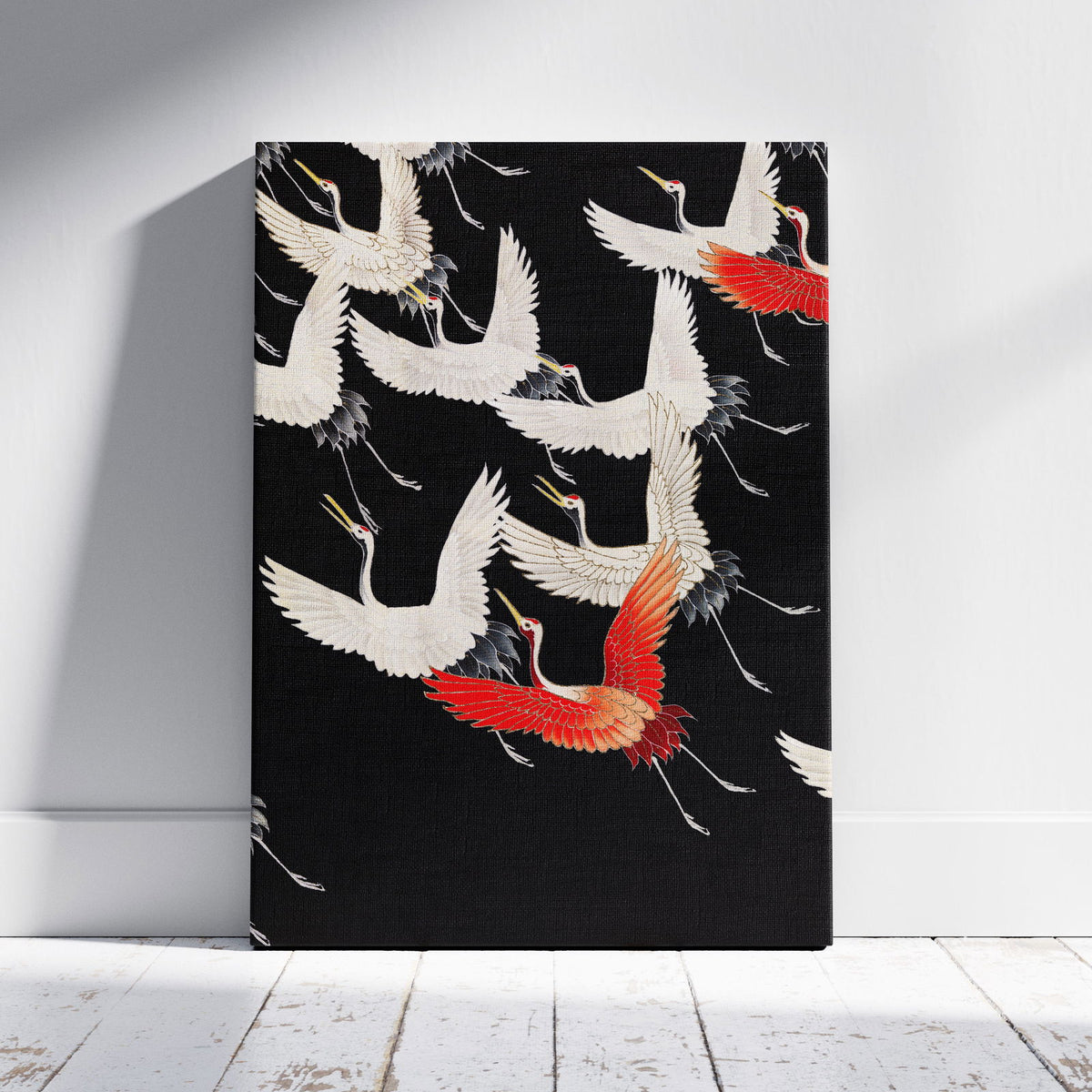 Furisode with a Myriad of Flying Cranes - Framed Canvas Wall Art Print | House Prints