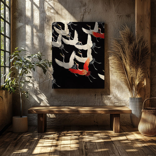 Furisode with a Myriad of Flying Cranes - Framed Canvas Wall Art Print | House Prints