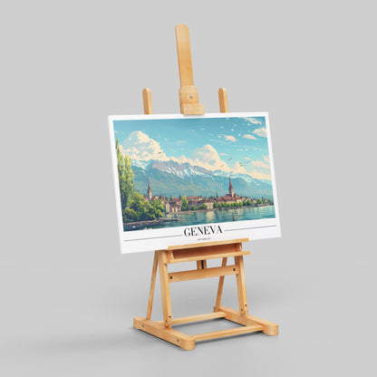 Geneva Switzerland World City Travel Art - Framed Canvas Wall Art Print - House Prints