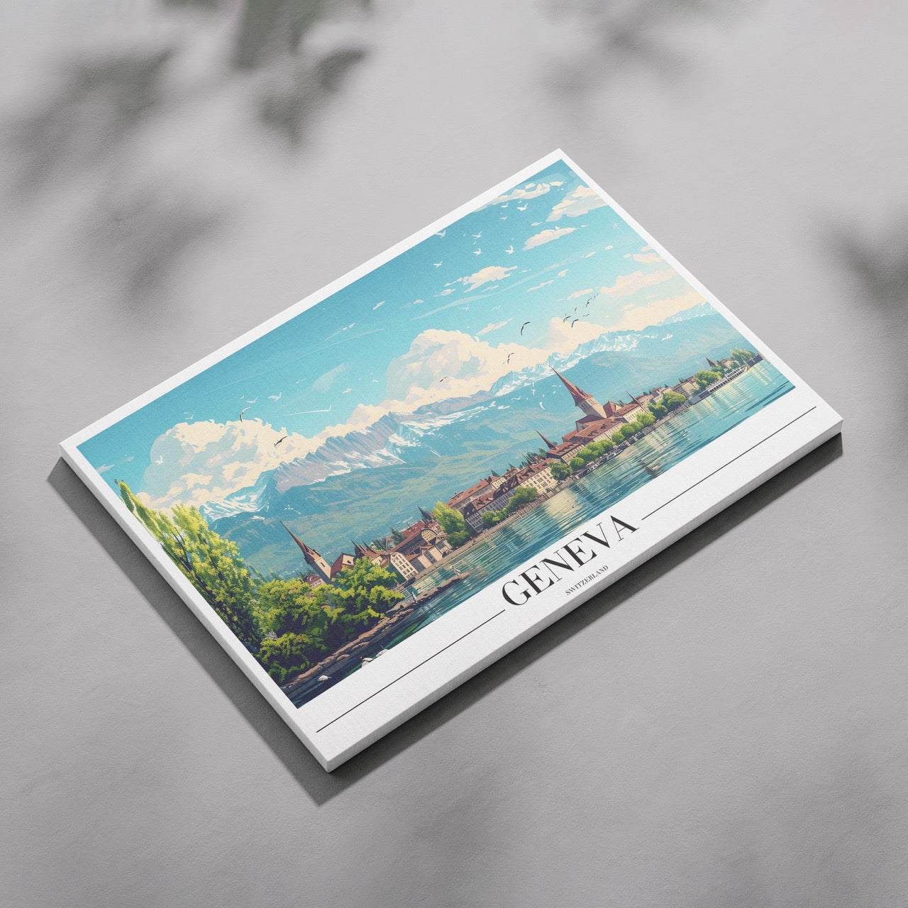 Geneva Switzerland World City Travel Art - Framed Canvas Wall Art Print - House Prints