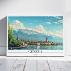 Geneva Switzerland World City Travel Art - Framed Canvas Wall Art Print | House Prints