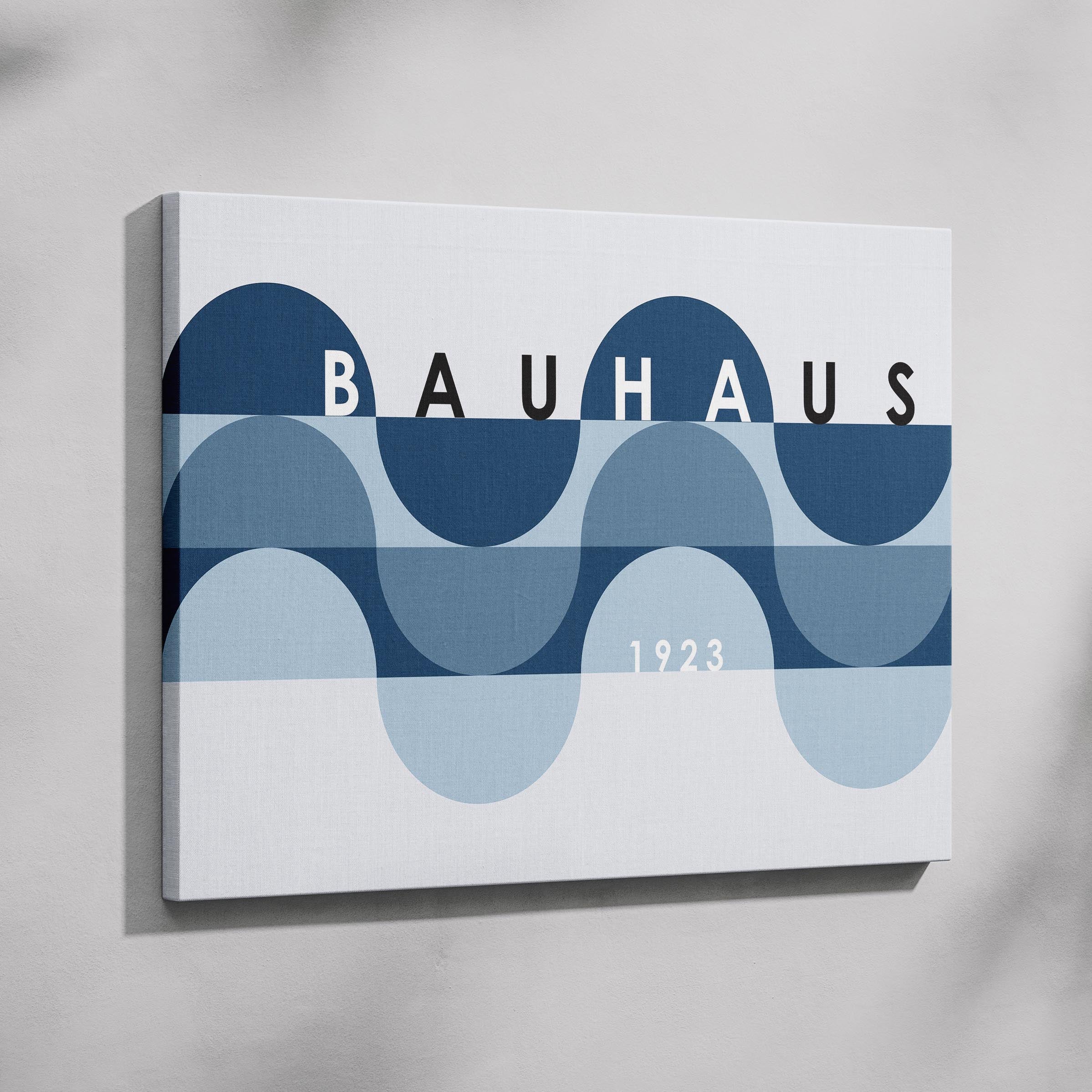 Geometric Bauhaus 1923 Abstract Blue Waves - Framed Canvas Wall Art Print | House Prints