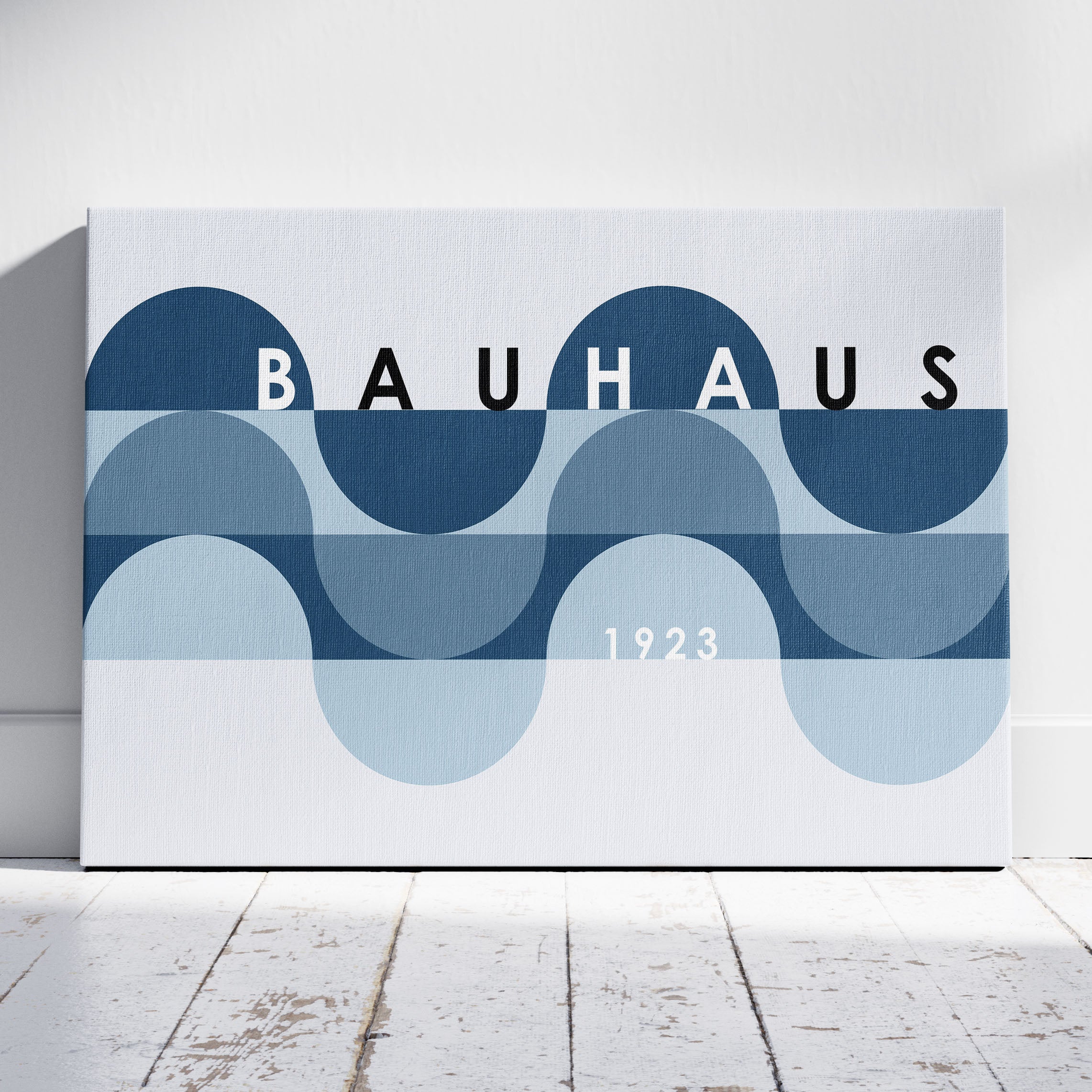 Geometric Bauhaus 1923 Abstract Blue Waves - Framed Canvas Wall Art Print | House Prints