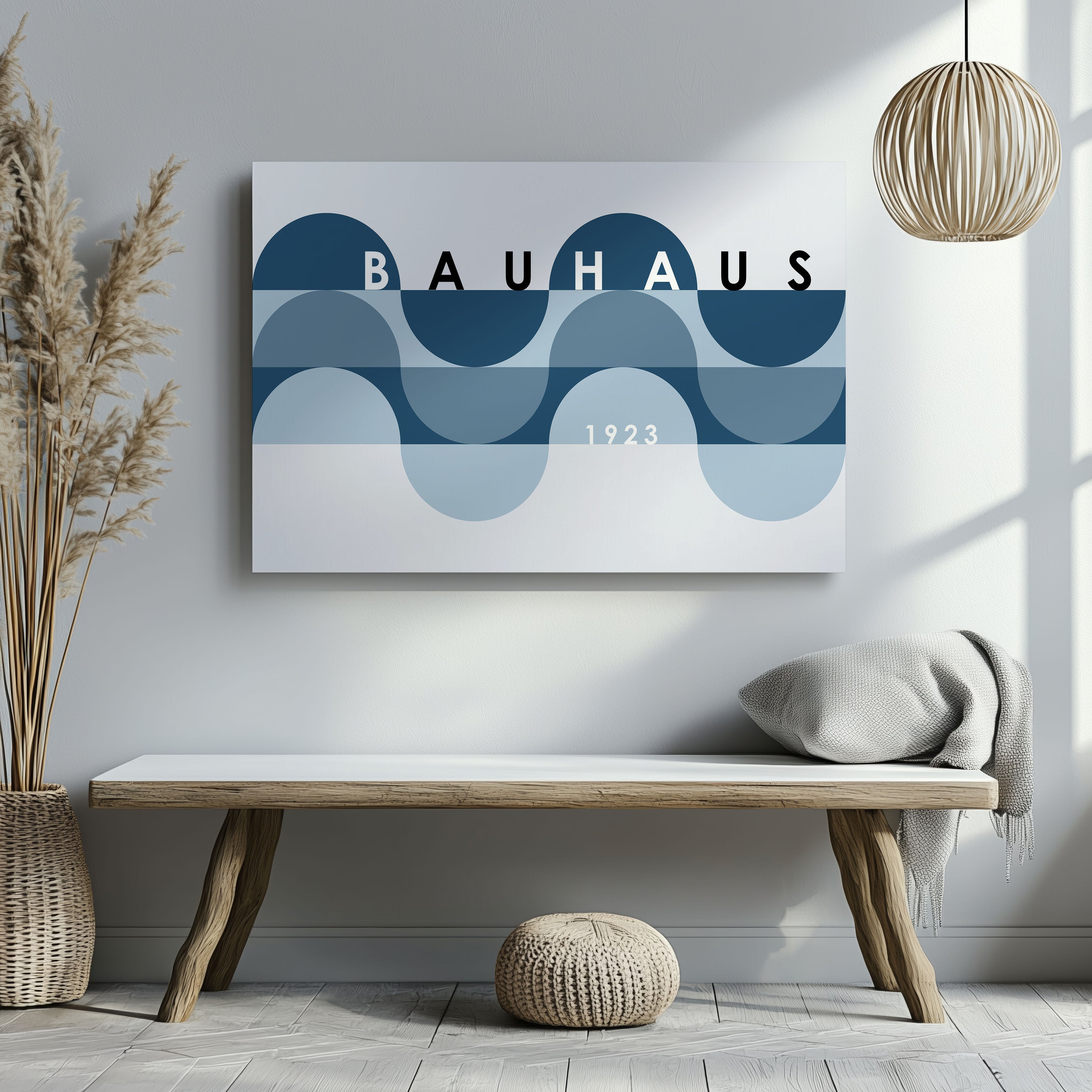 Geometric Bauhaus 1923 Abstract Blue Waves - Framed Canvas Wall Art Print | House Prints