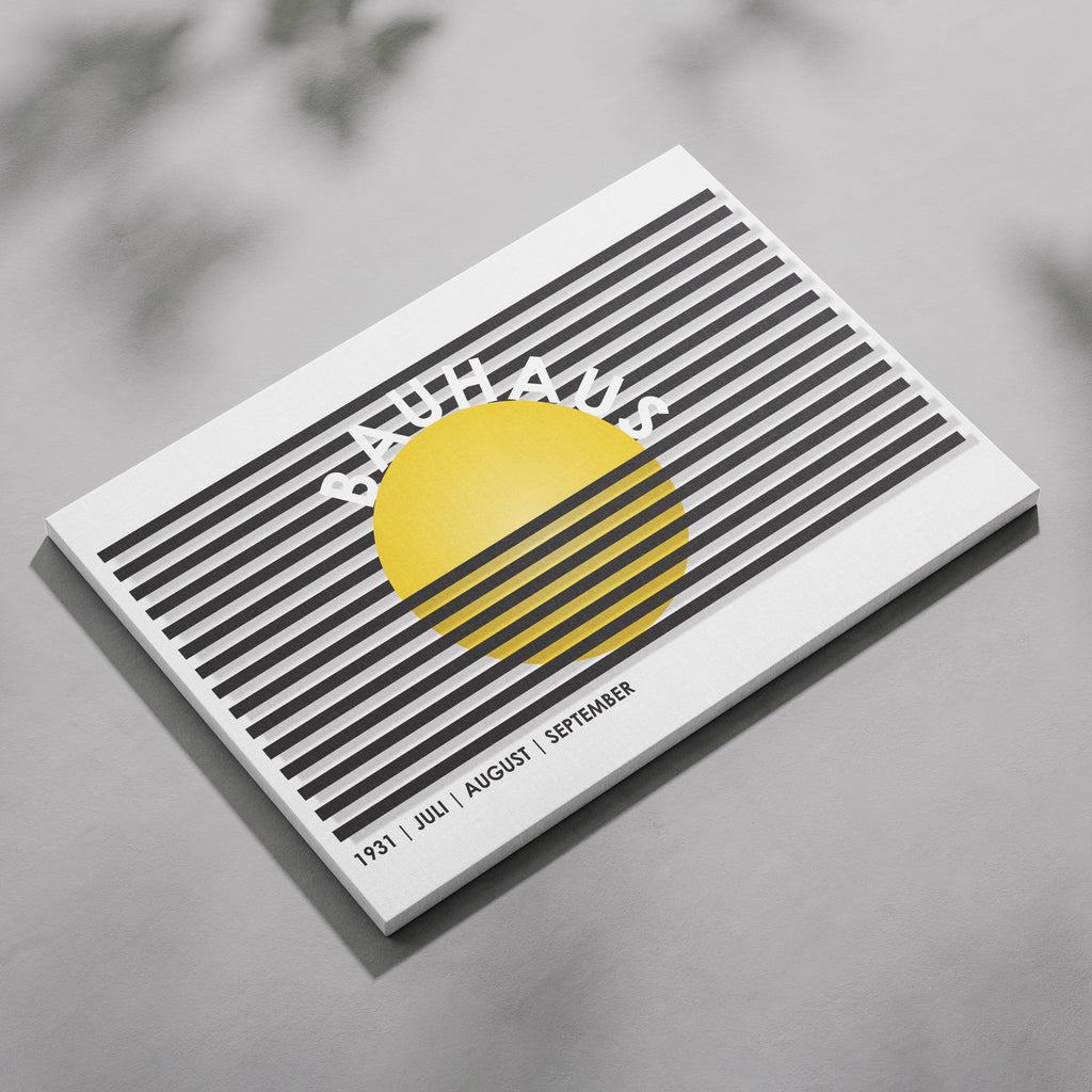 Geometric Bauhaus 1931 Yellow & Black Lines - Framed Canvas Wall Art Print