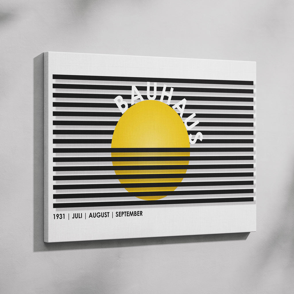 Geometric Bauhaus 1931 Yellow & Black Lines - Framed Canvas Wall Art Print