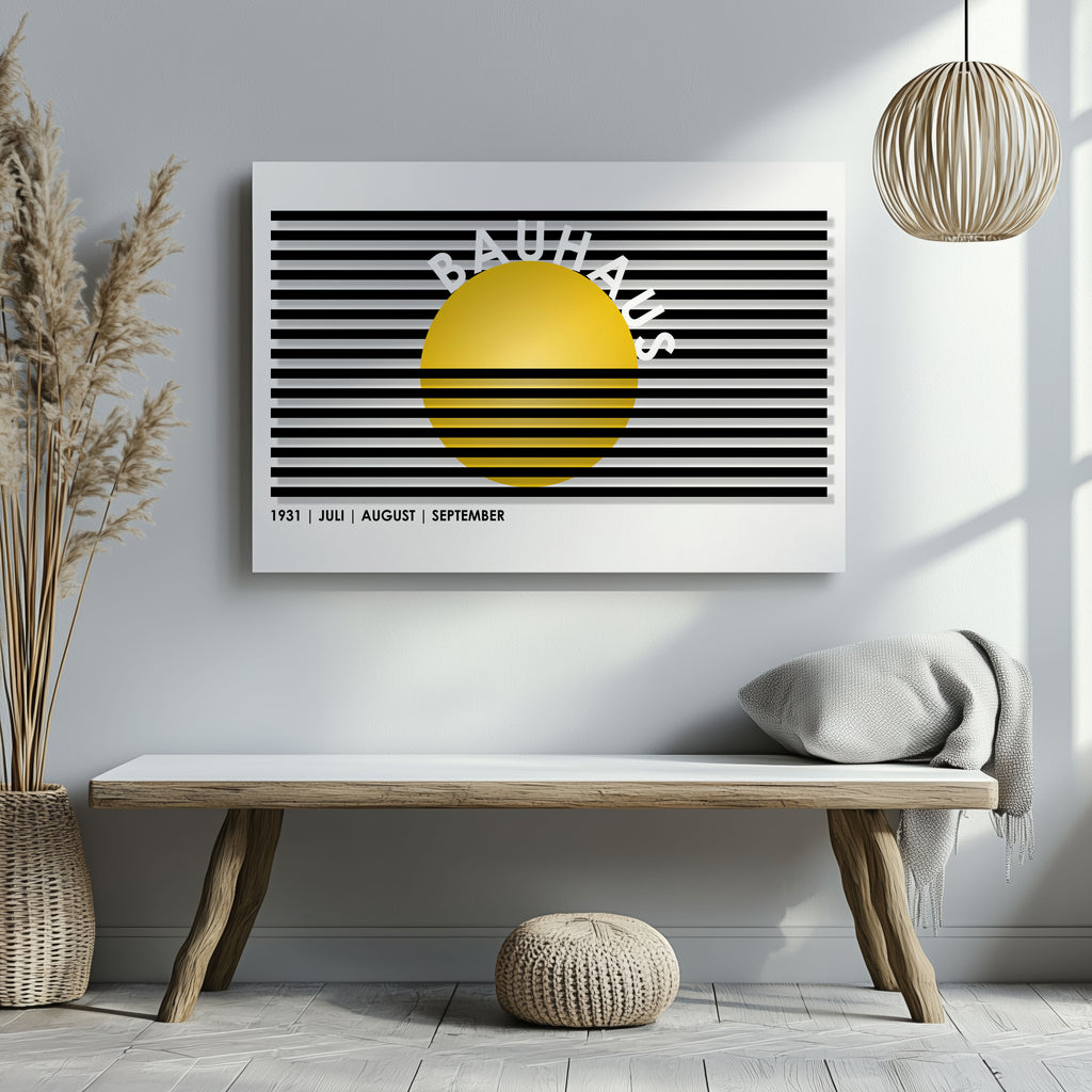 Geometric Bauhaus 1931 Yellow & Black Lines - Framed Canvas Wall Art Print