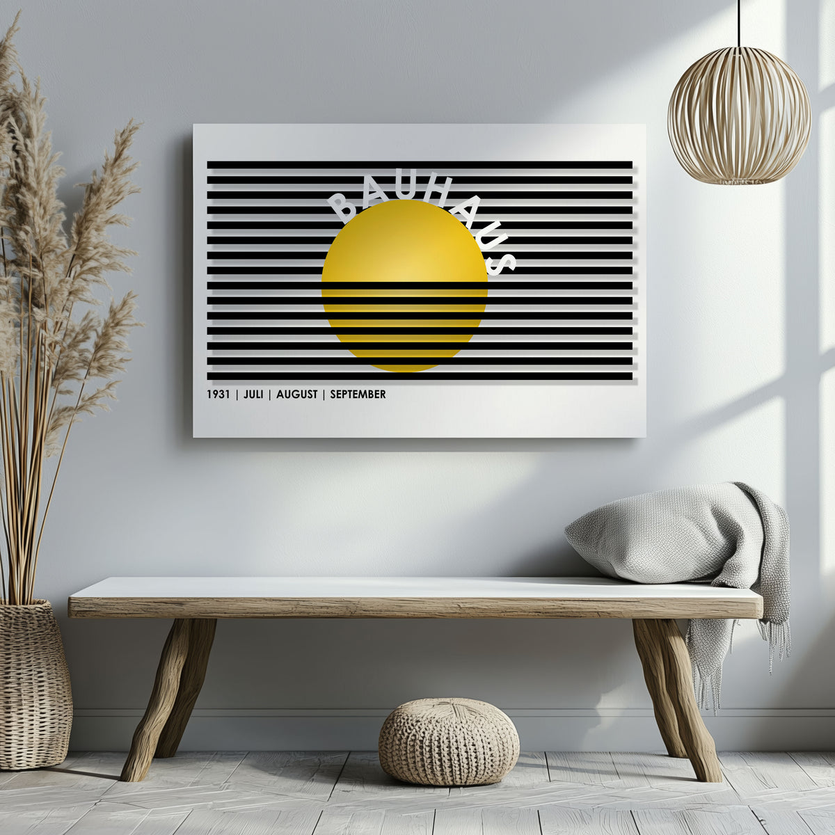 Geometric Bauhaus 1931 Yellow & Black Lines - Framed Canvas Wall Art Print