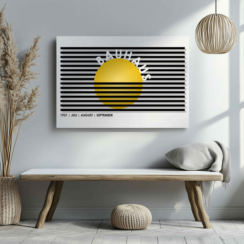 Geometric Bauhaus 1931 Yellow & Black Lines - Framed Canvas Wall Art Print