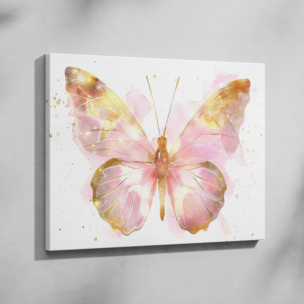 Golden Pink Blush Spring Butterfly - Framed Canvas Wall Art Print | House Prints