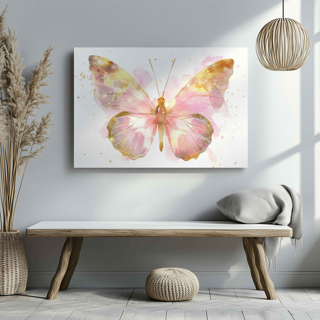 Golden Pink Blush Spring Butterfly - Framed Canvas Wall Art Print | House Prints