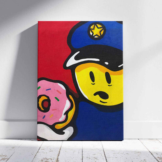 Graffiti Policeman with Doughnut - Framed Canvas Wall Art Print - House Prints