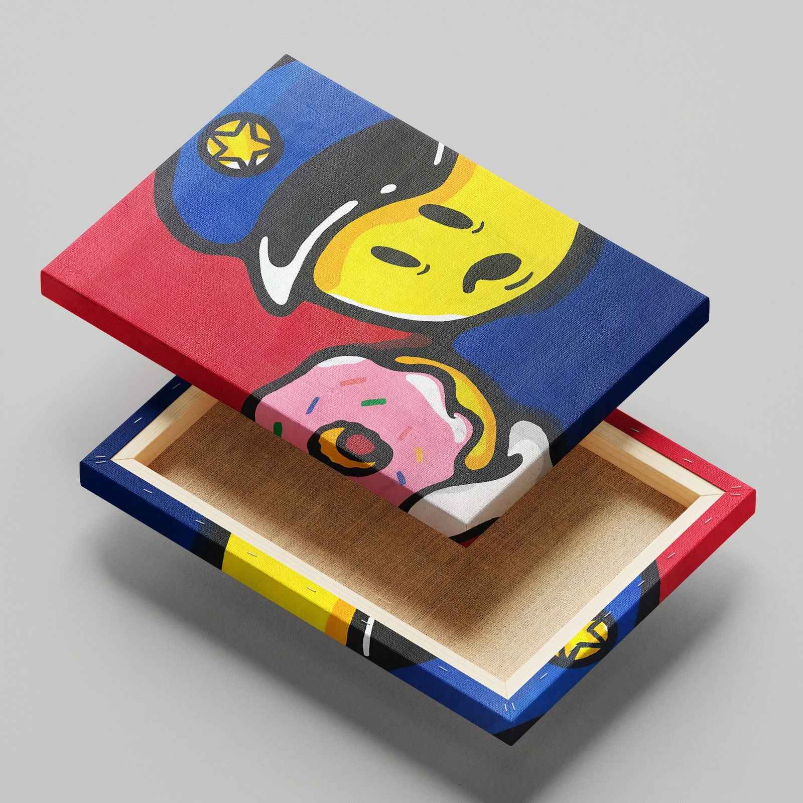 Graffiti Policeman with Doughnut - Framed Canvas Wall Art Print - House Prints