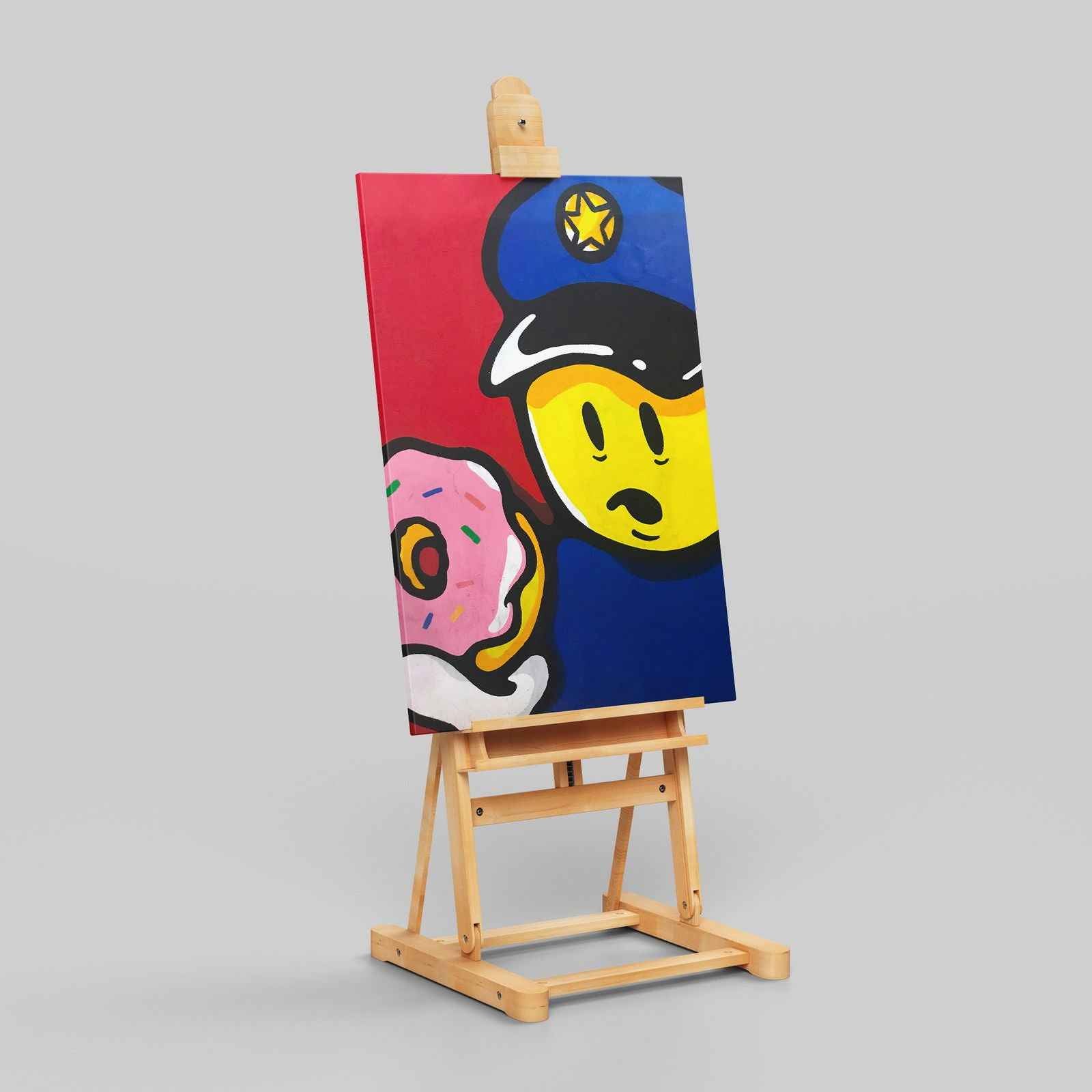 Graffiti Policeman with Doughnut - Framed Canvas Wall Art Print - House Prints