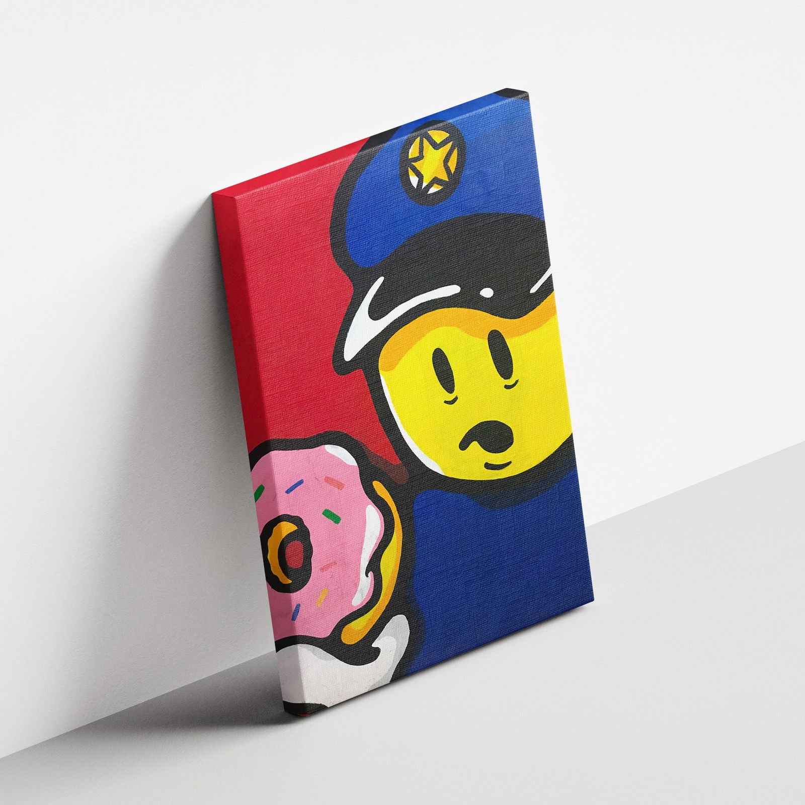 Graffiti Policeman with Doughnut - Framed Canvas Wall Art Print - House Prints