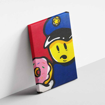 Graffiti Policeman with Doughnut - Framed Canvas Wall Art Print - House Prints