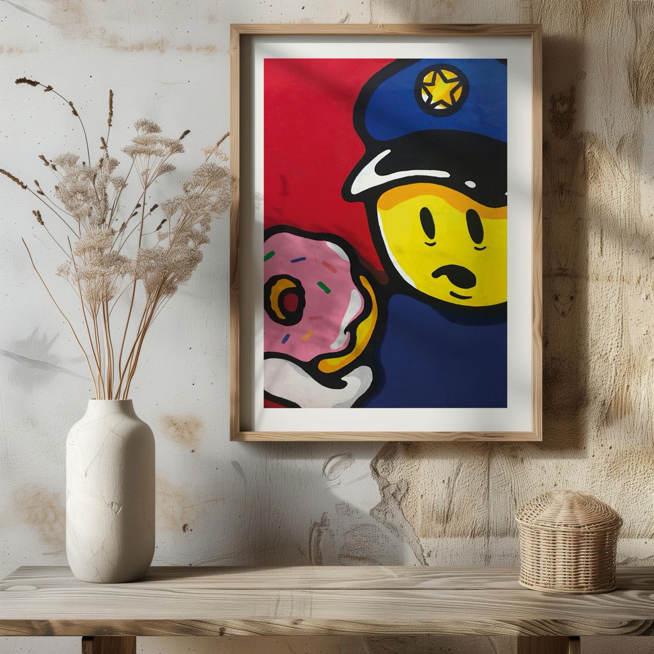 Graffiti Policeman with Doughnut - Rolled Poster Wall Art Print - House Prints