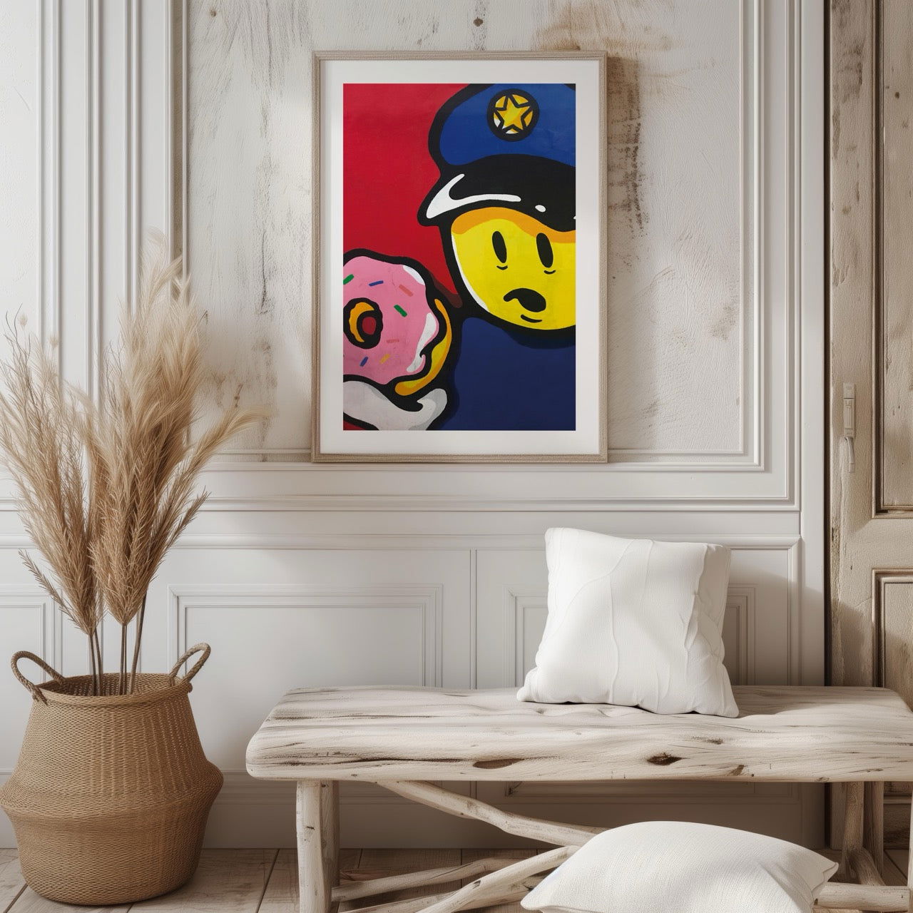 Graffiti Policeman with Doughnut - Rolled Poster Wall Art Print - House Prints