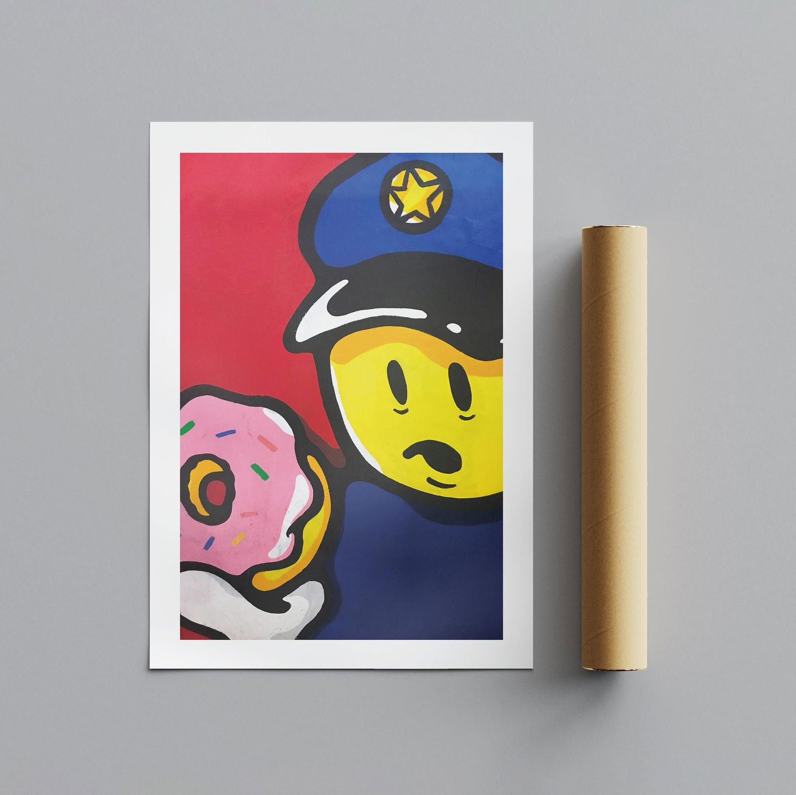Graffiti Policeman with Doughnut - Rolled Poster Wall Art Print - House Prints