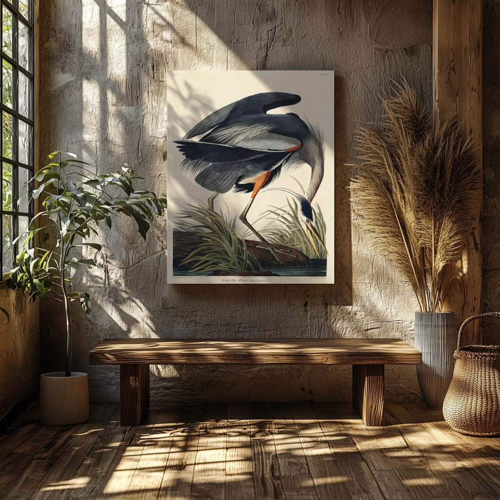 Great Blue Heron Of America - John James Audubon - Framed Canvas Wall Art Print | House Prints