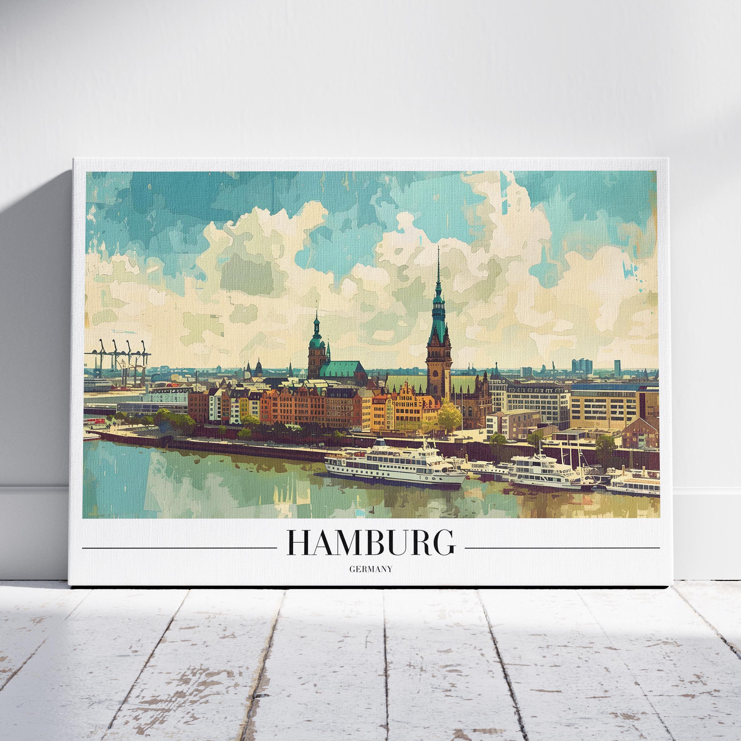 Hamburg Germany Harbour City World Travel - Framed Canvas Wall Art Print | House Prints