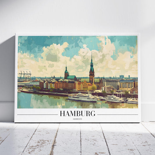 Hamburg Germany Harbour City World Travel - Framed Canvas Wall Art Print - House Prints