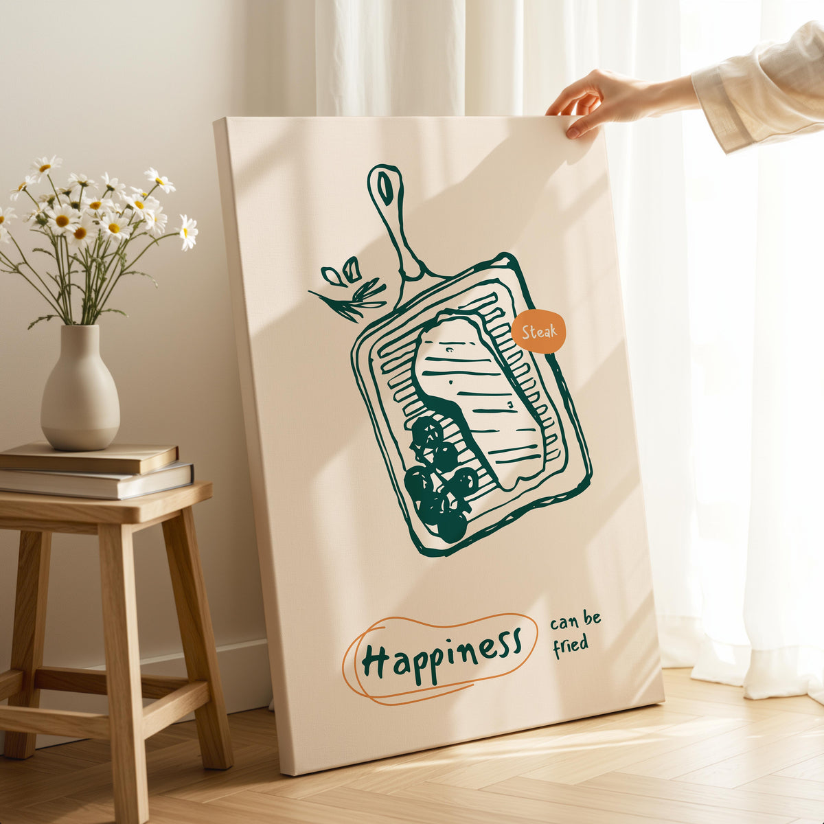 Happiness Can Be Fried Kitchen Cooking - Framed Canvas Wall Art Print | House Prints