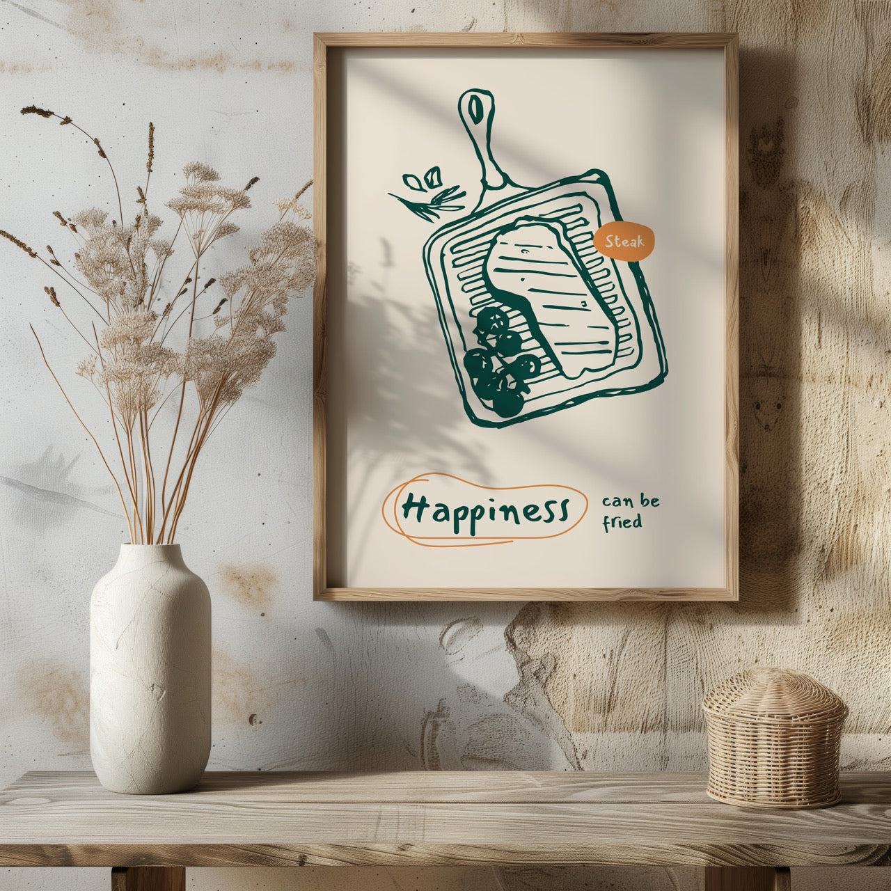 Happiness Can Be Fried Kitchen Cooking - Rolled Poster Wall Art Print | House Prints