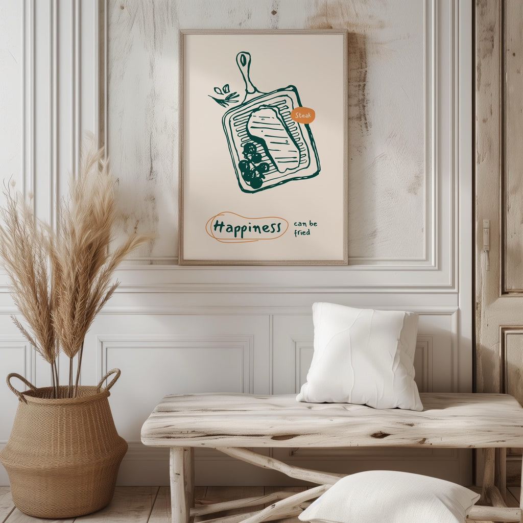 Happiness Can Be Fried Kitchen Cooking - Rolled Poster Wall Art Print | House Prints