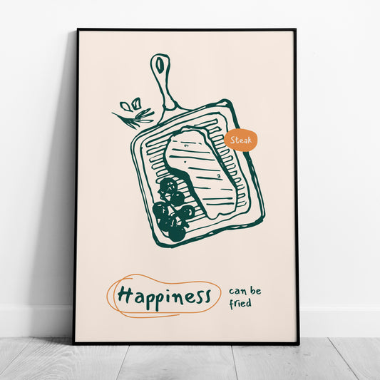 Happiness Can Be Fried Kitchen Cooking - Rolled Poster Wall Art Print - House Prints