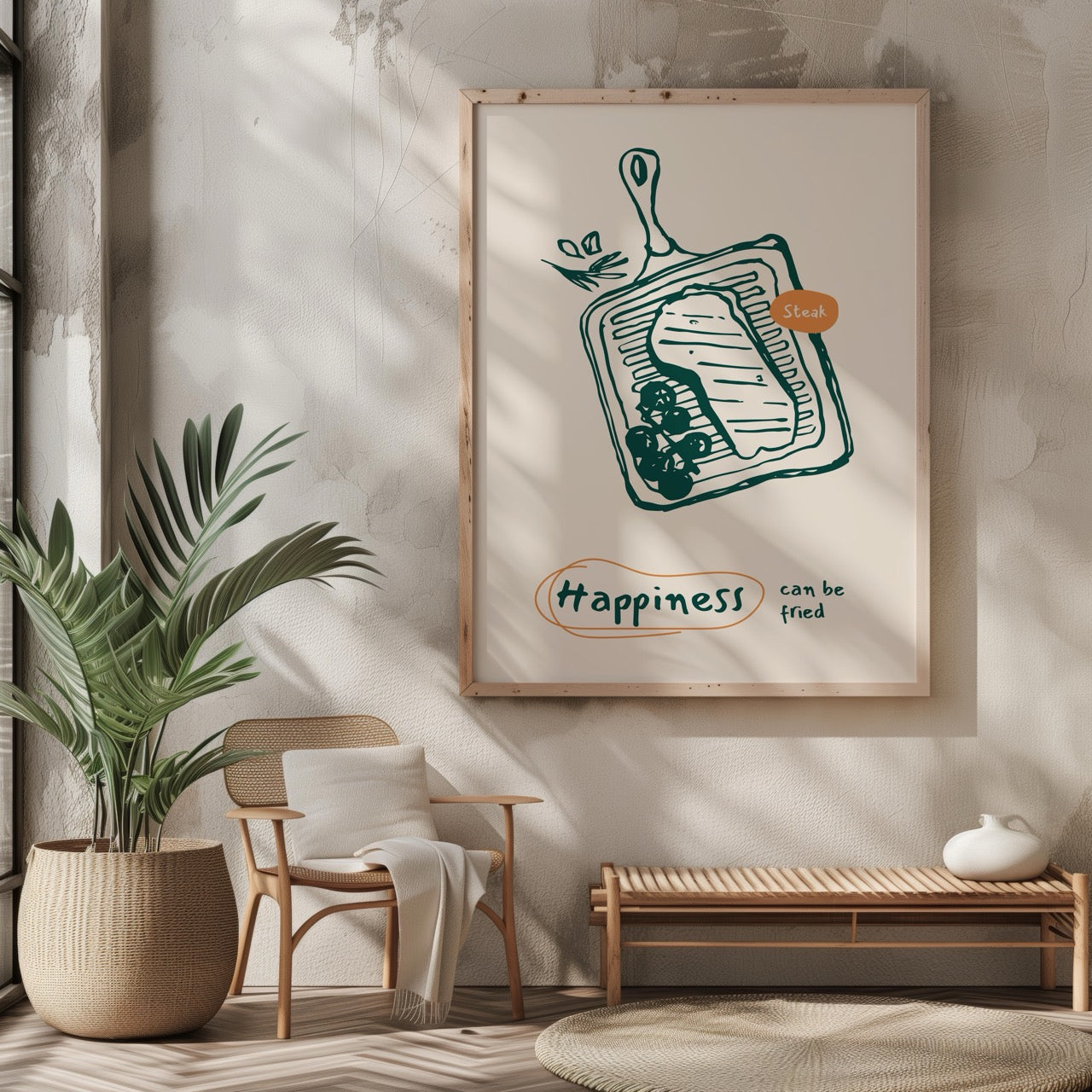 Happiness Can Be Fried Kitchen Cooking - Rolled Poster Wall Art Print | House Prints