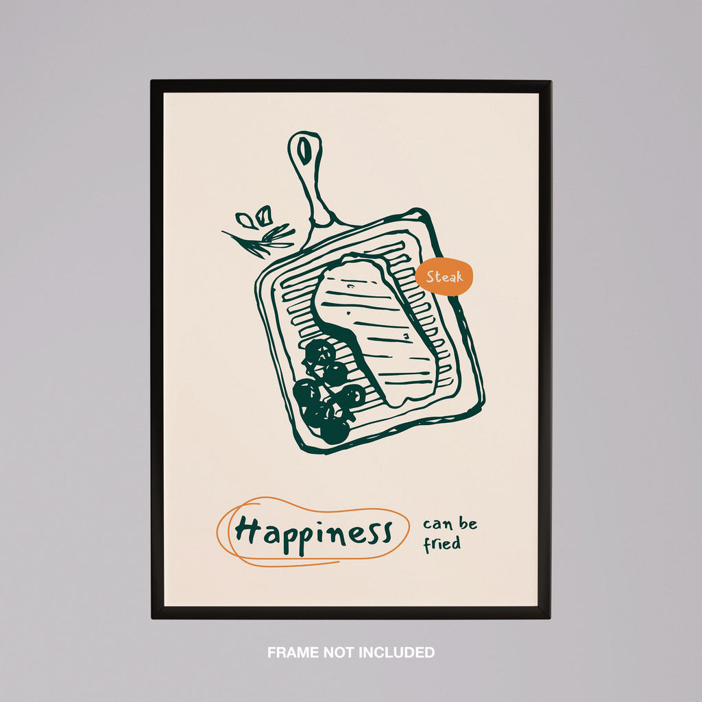 Happiness Can Be Fried Kitchen Cooking - Rolled Poster Wall Art Print | House Prints