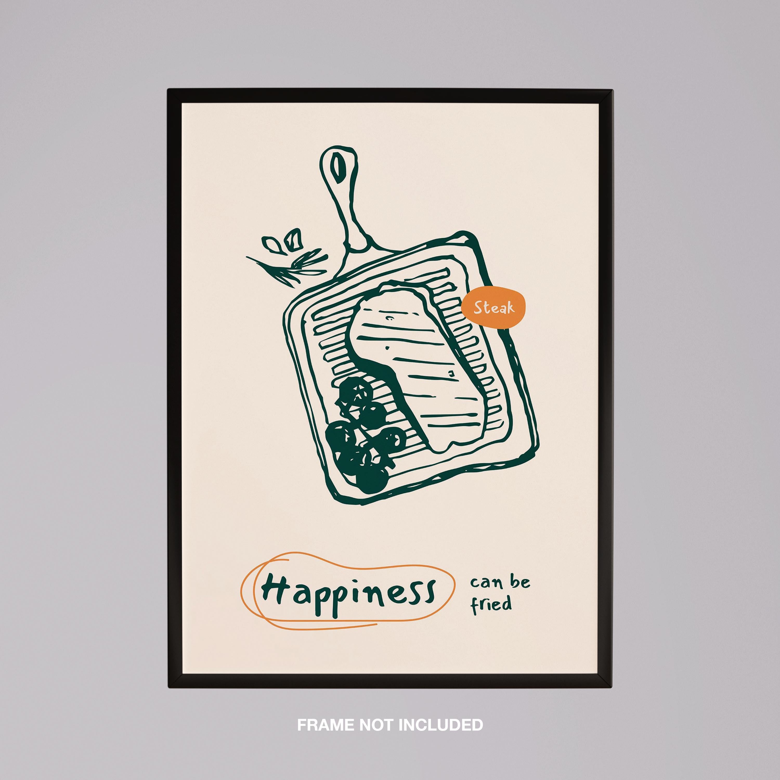 Happiness Can Be Fried Kitchen Cooking - Rolled Poster Wall Art Print | House Prints