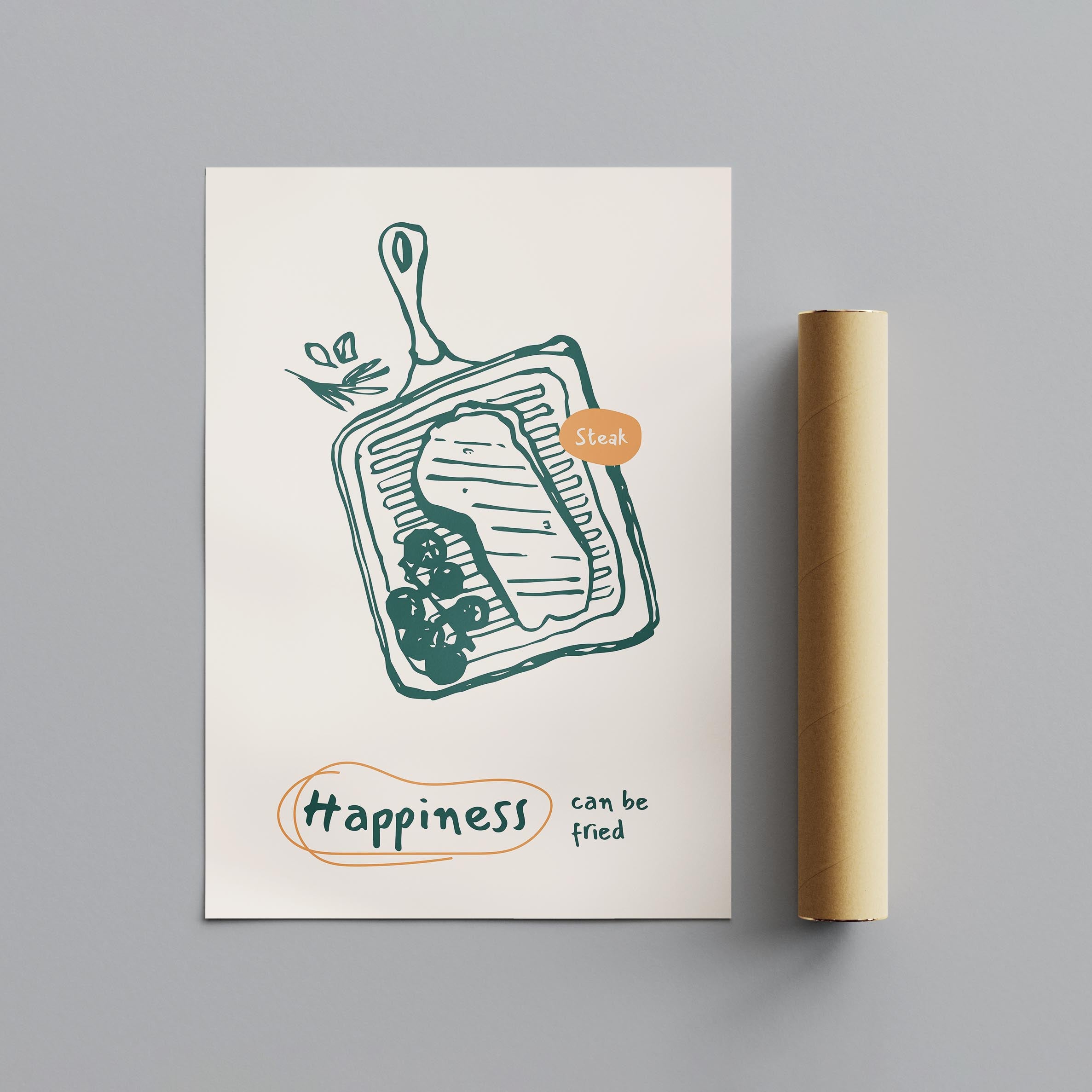 Happiness Can Be Fried Kitchen Cooking - Rolled Poster Wall Art Print | House Prints
