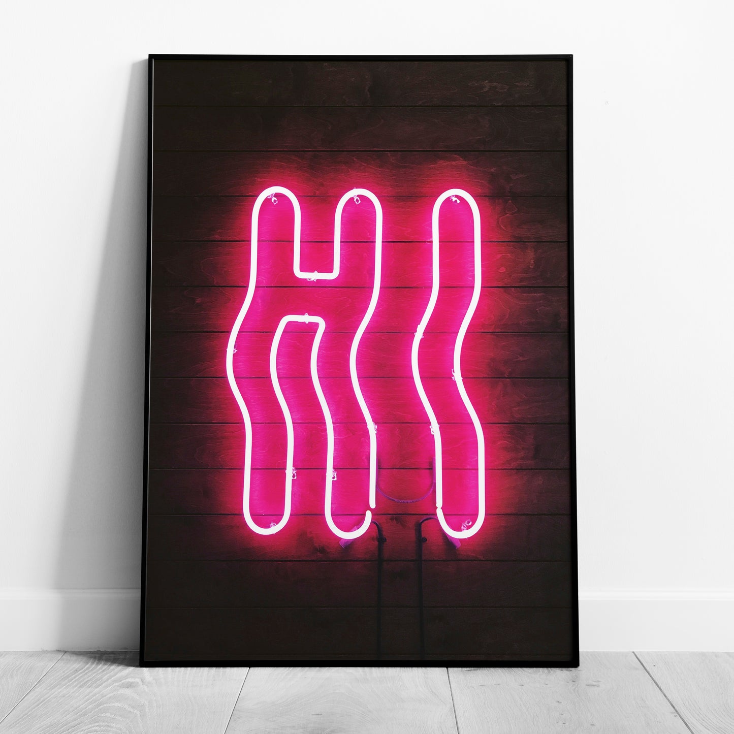 Hi Modern Neon Glow Sign Text - Rolled Poster Wall Art Print - House Prints